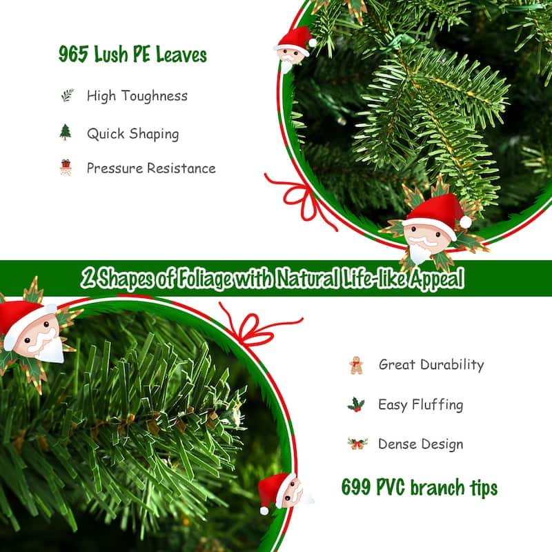 Gymax 6/7/8 ft Pre-Lit Christmas Tree Artificial Hinged Xmas Tree w/