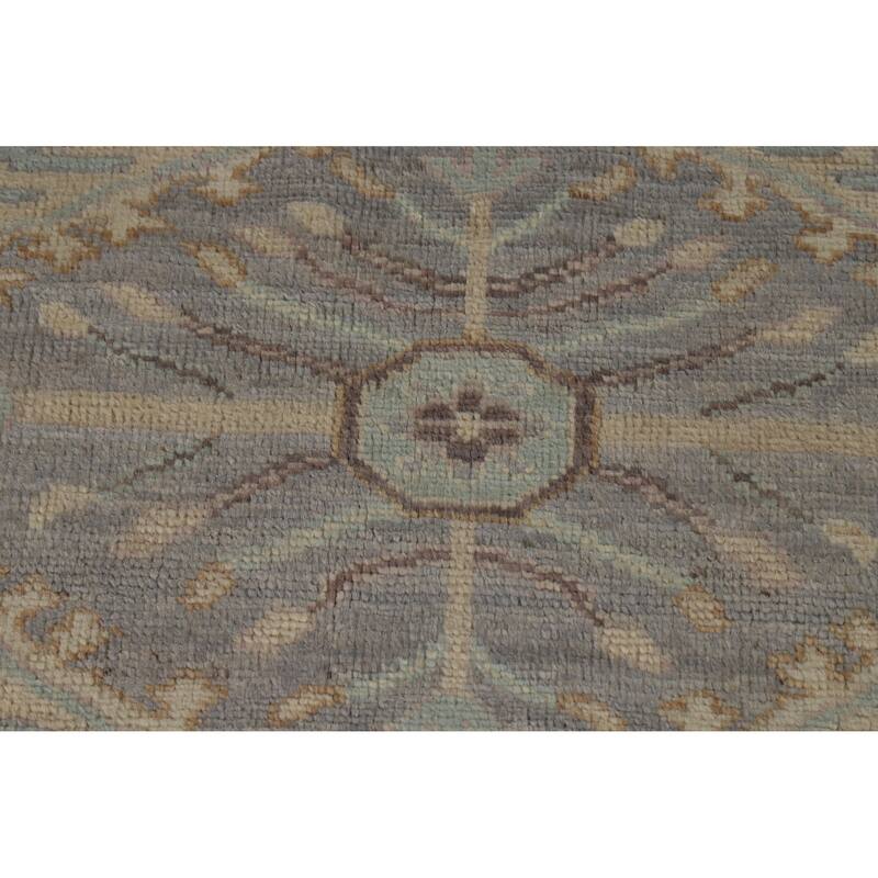 Hand Knotted Oriental 100% Wool Carpet Transitional Floral Navy Blue & Blues Oushak Area Rug - 9' 5'' X 8' 3''