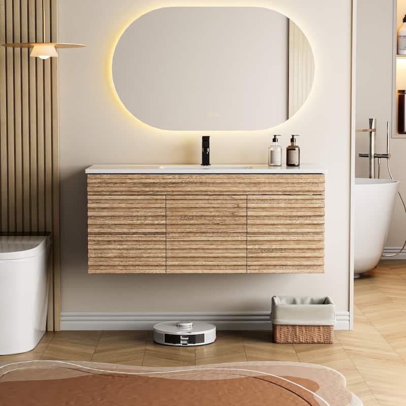 Bathroom Vanity with Drop-In Sink Wall-Mounted Storage Cabinet - 48" - 48"Natural-Single Sink