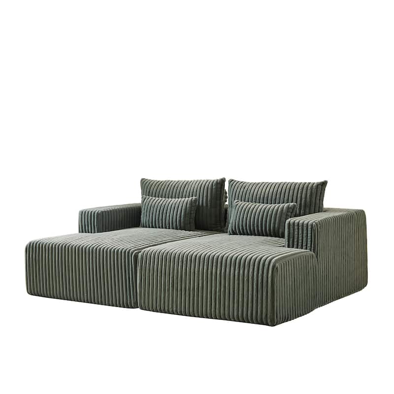 87'' Lounge Chaise Sleeper Sofa - Soft Corduroy Couch with Ottoman Bench and Pillow Support