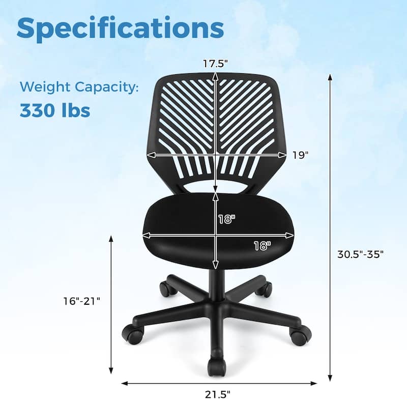 Height-Adjustable Ergonomic Kids Desk Chair with Universal Casters - 20" x 18" x 30.5" - 35"(L x W x H)