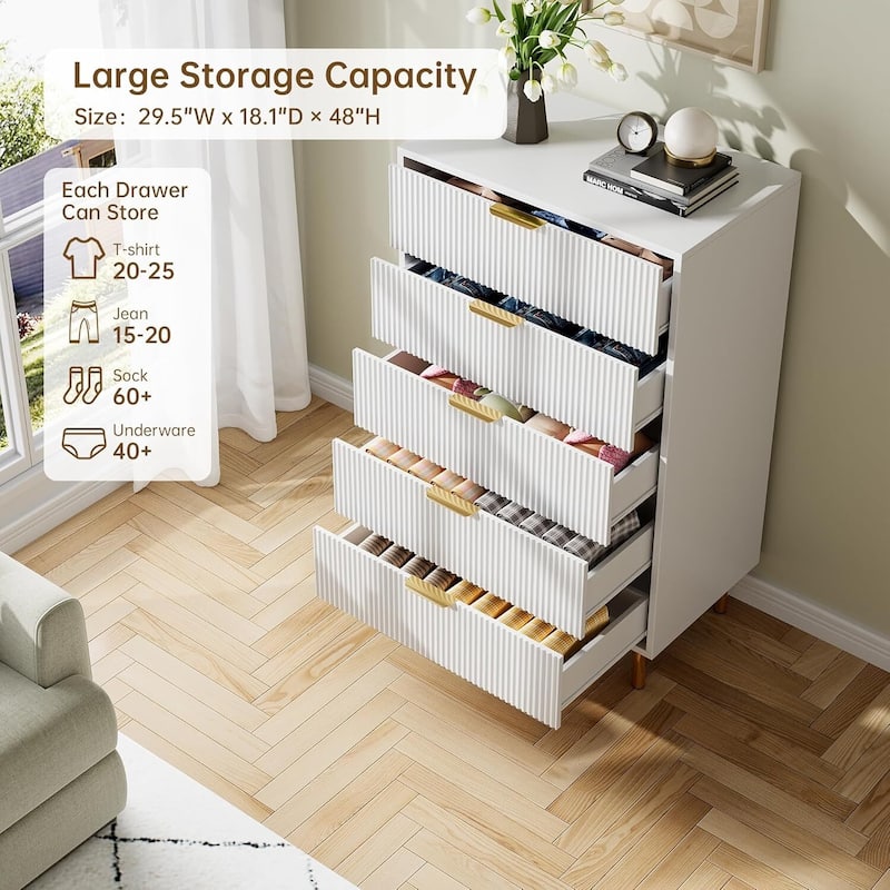 Modern Design 5 Drawer Dresser, Storage Cabinet for Bedroom, Living Room, Closet, Hallway