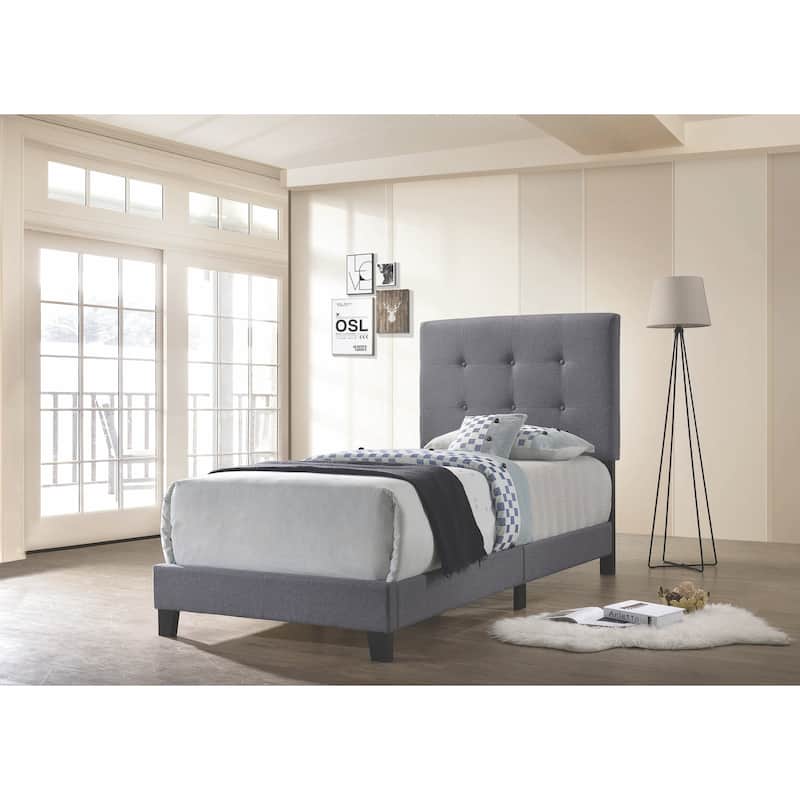 Button Tufted Design Grey Fabric Upholstered Bed