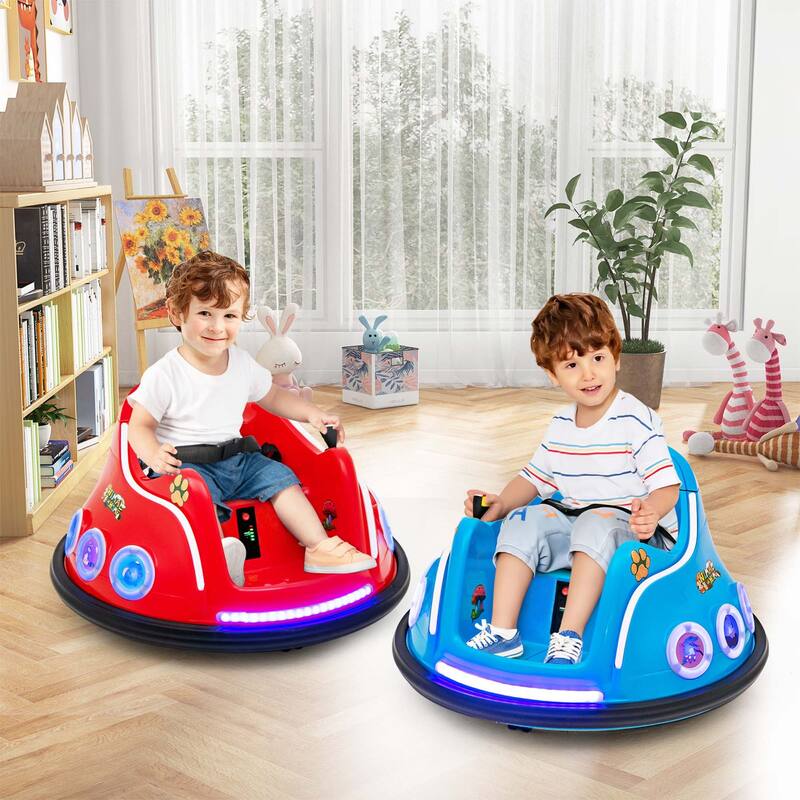 12V Children Remote Control Ride Bumper Cars W/ LED Lights & Music