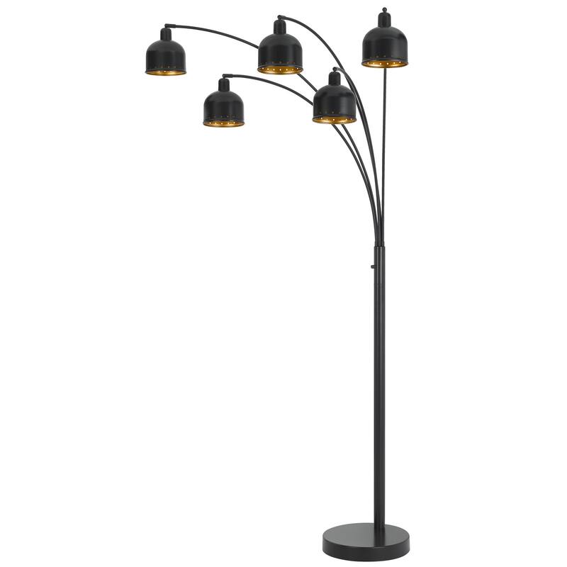 60W x 5, 3 way Ellington arc floor lamp with metal gold tone shades and heavy weighted base - One Size