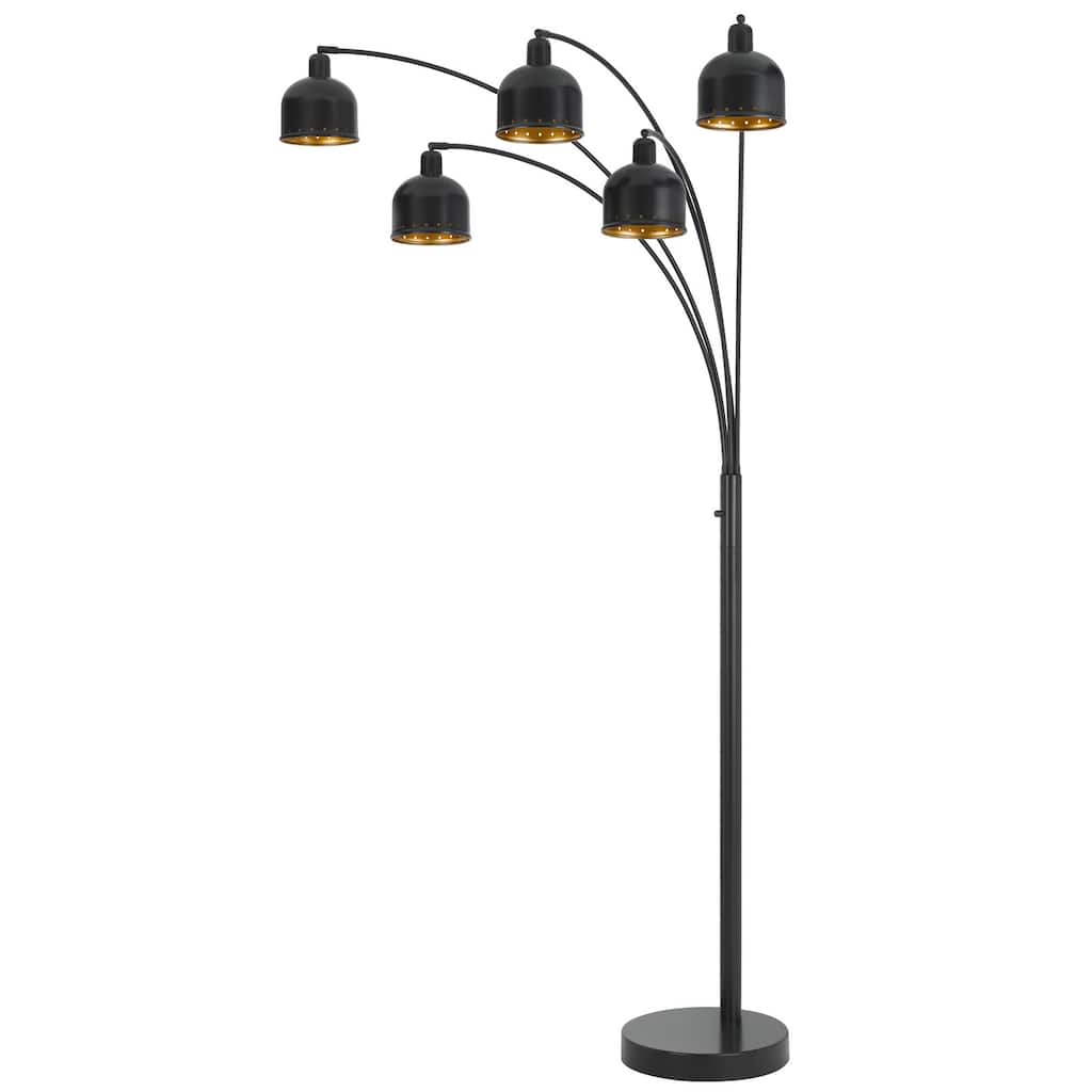 60W x 5, 3 way Ellington arc floor lamp with metal gold tone shades and heavy weighted base - One Size
