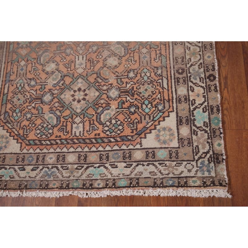 Distressed Hamedan Vintage Persian Runner Rug Hand-Knotted Wool Carpet - 3'5" x 9'4"