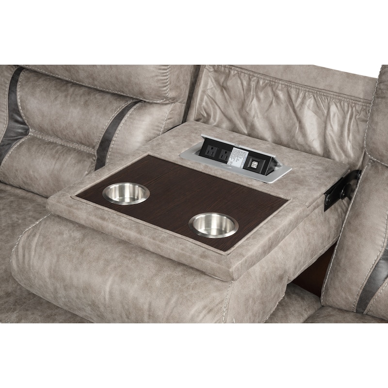 Roundhill Furniture Elkton Manual Motion Reclining Sofa with Storage Console