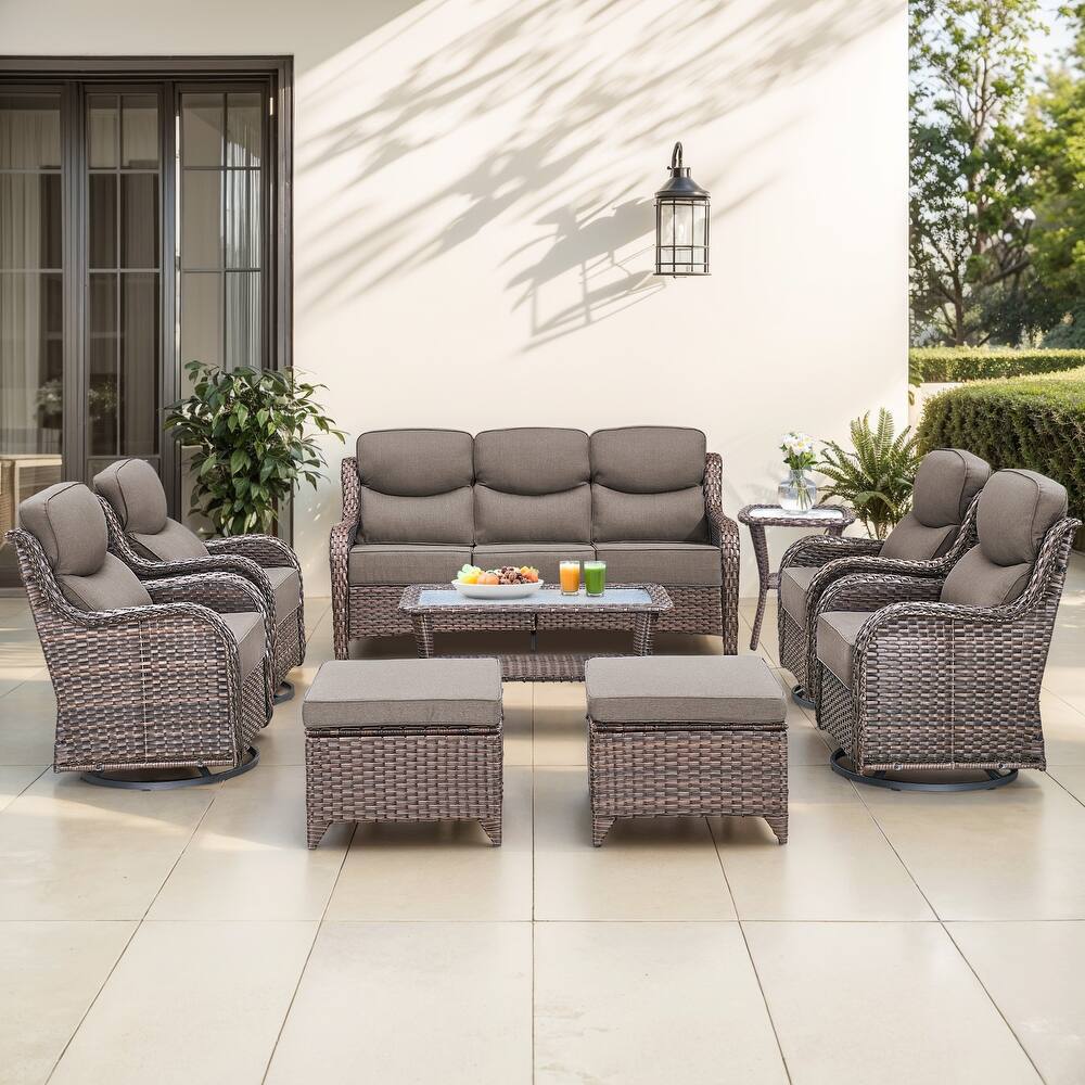 Gymojoy 9-Piece Patio Furniture Set with Swivel Glider Chairs, 6-Inch Ultra-Plush Cushions & Water-Resistant Olefin Fabric