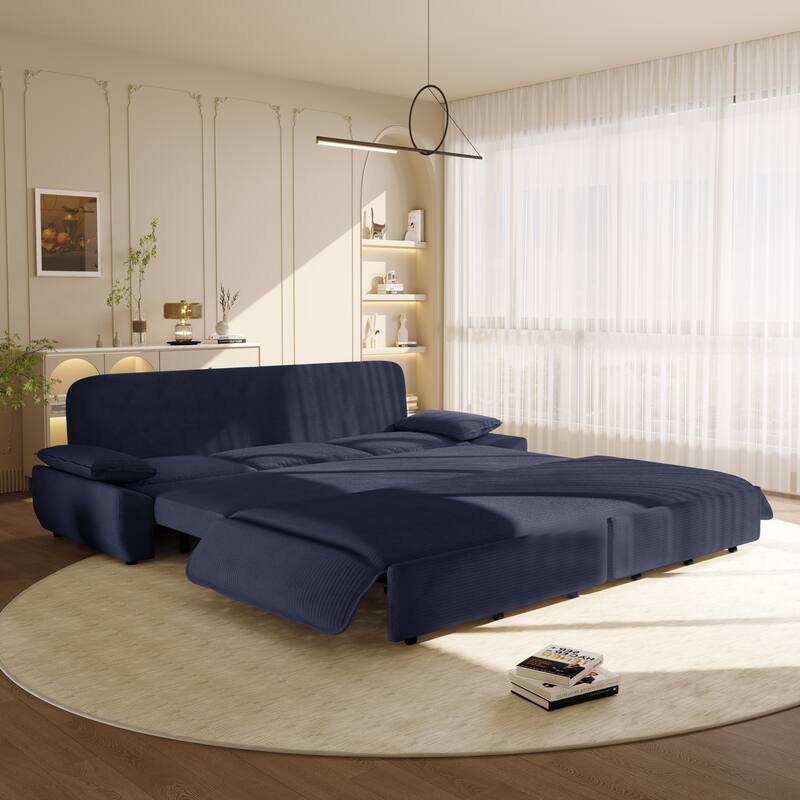 94.5" King Size Pull Out Sofa Bed, 3-in-1 Convertible Sleeper in Corduroy Fabric, Sofa Bed