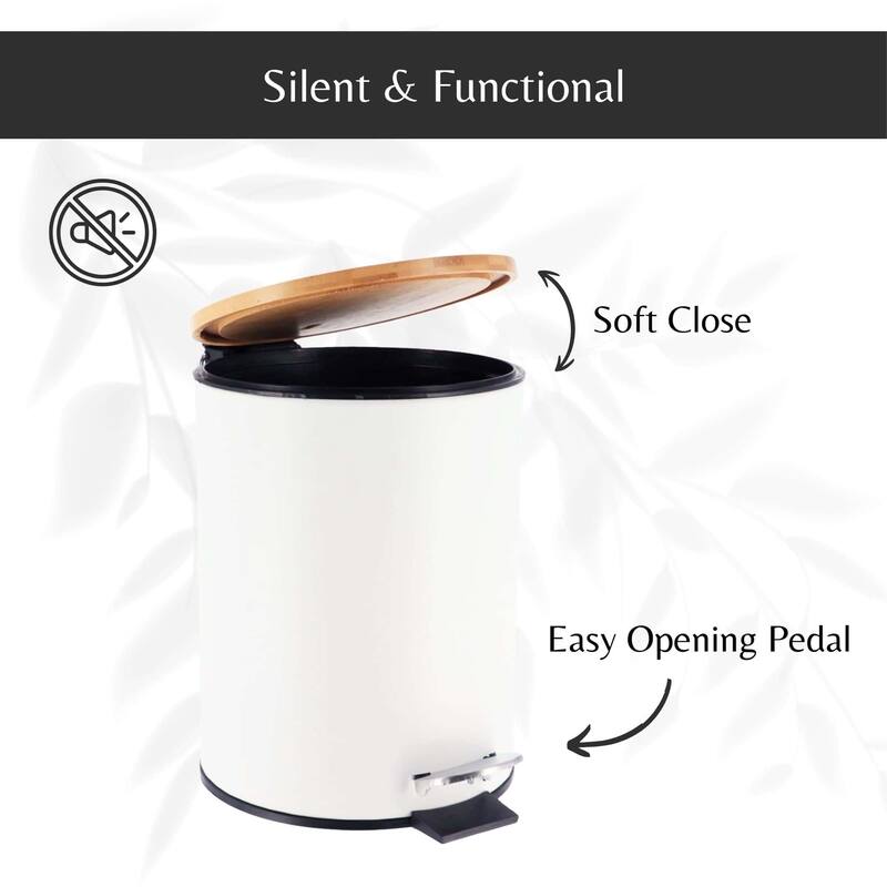 Stylish Trash Can with Bamboo Lid and Pedal, 2.5L Capacity - 9.2" H x 8" L x 8" W