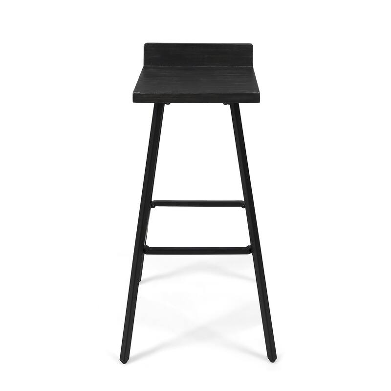 Roomfitters Industrial Metal Barstool Set with Wooden Seat and Backrest, Modern Design for Kitchen or Bar Counter, Set of 2