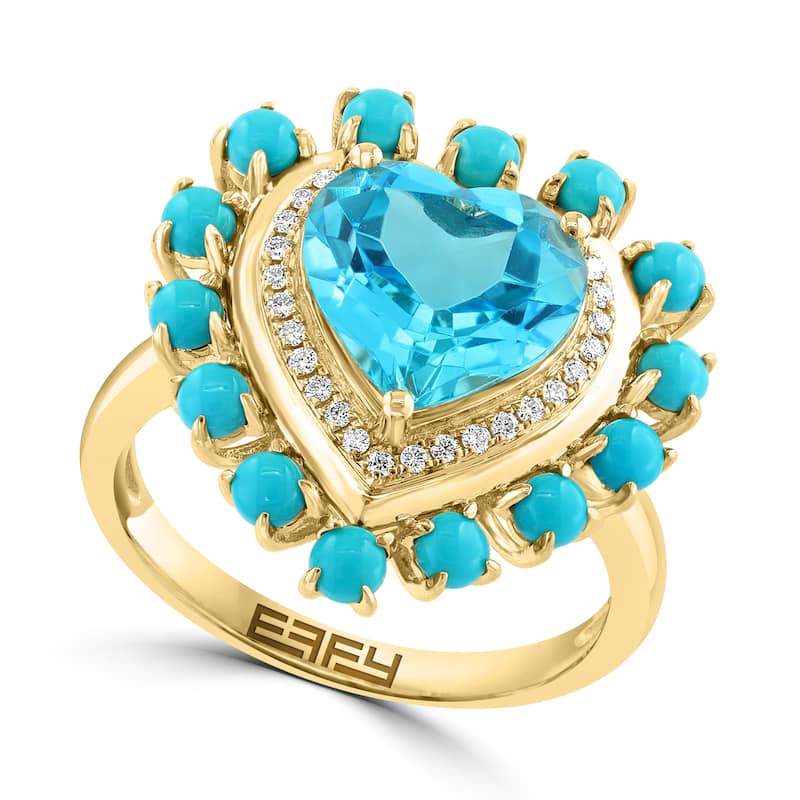 EFFY 14K Gold Diamond,Blue Topaz,Turquoise Heart Ring