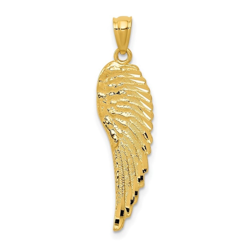 Curata 14k Yellow Gold 18" 32mm Textured Guardian Angel Wing Pendant Necklace