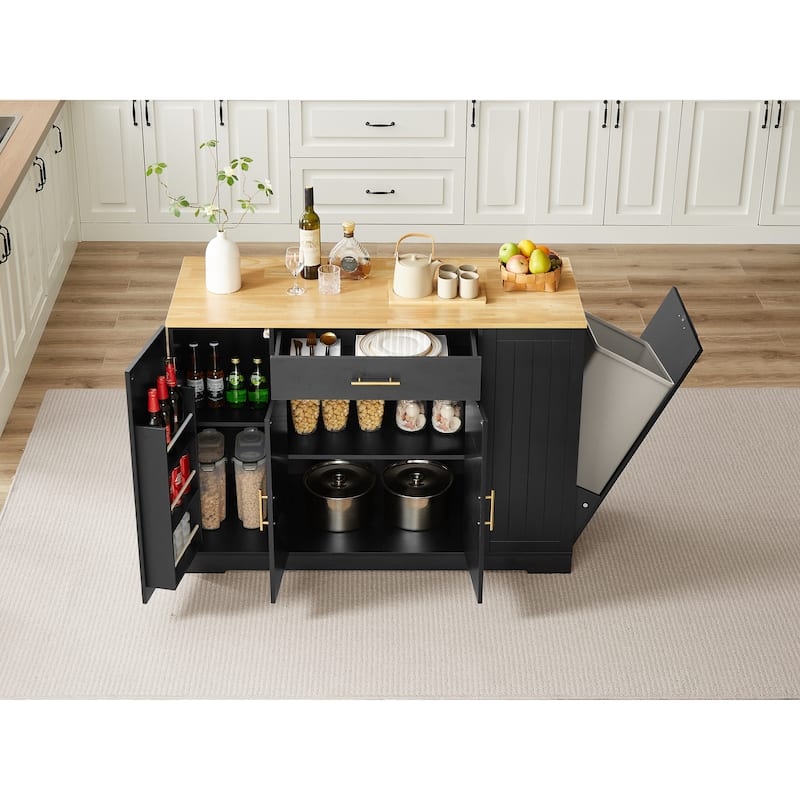 53'' Kitchen Storage Islands with Drawers and Trash Can Storage for Kitchen & Dining. Modern Farmhouse Design