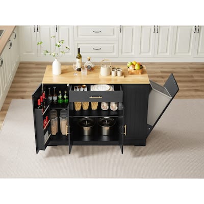 GDF Studio - Ashford Large Kitchen Island with Trash Can Storage, Adjustable Shelves