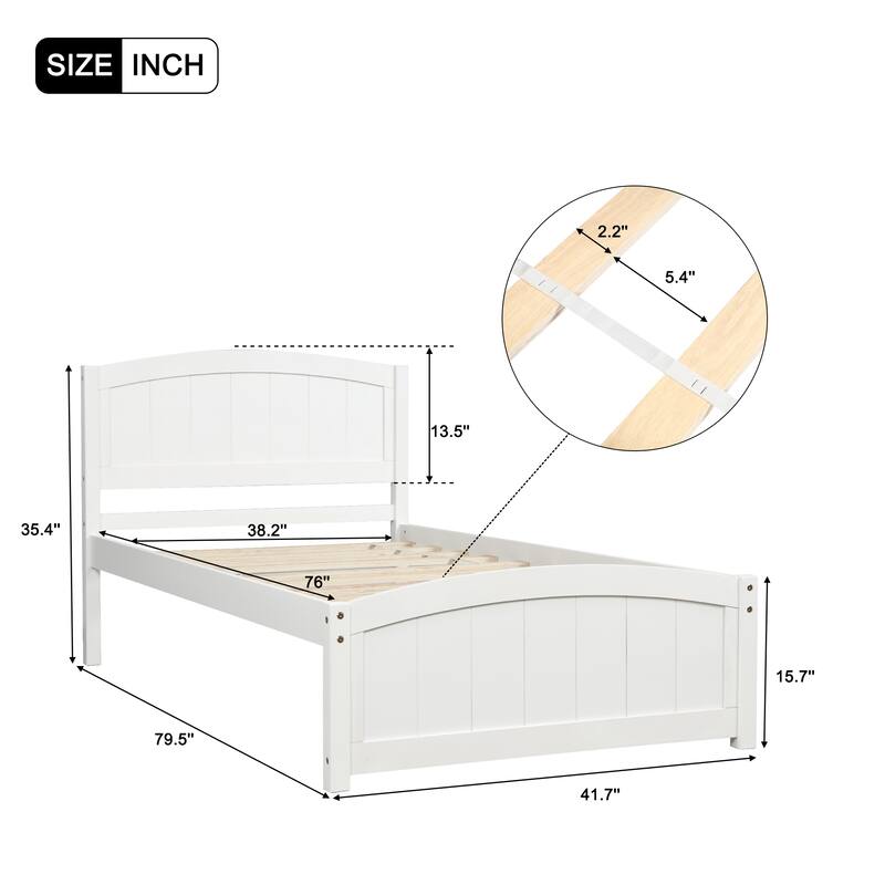 Elegant Twin Bed Frame - Sturdy Pine Wood Platform Bed with Slat Support