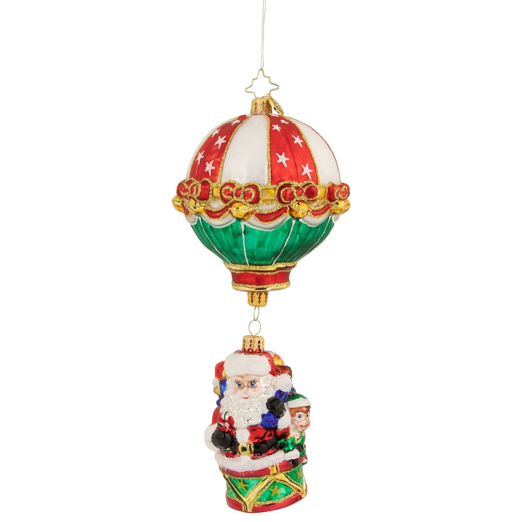 Soaring To Holiday Heights Air Balloon Santa Glass Ornament 1020960