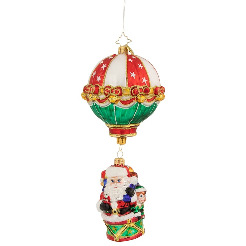 Soaring To Holiday Heights Air Balloon Santa Glass Ornament 1020960