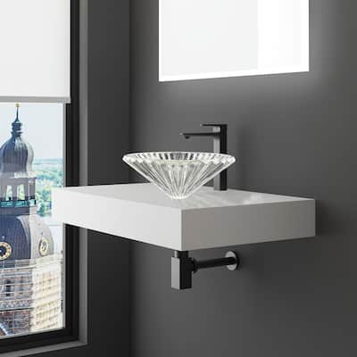 Decorative 20" Round Crystal Vessel Sinks With White Base