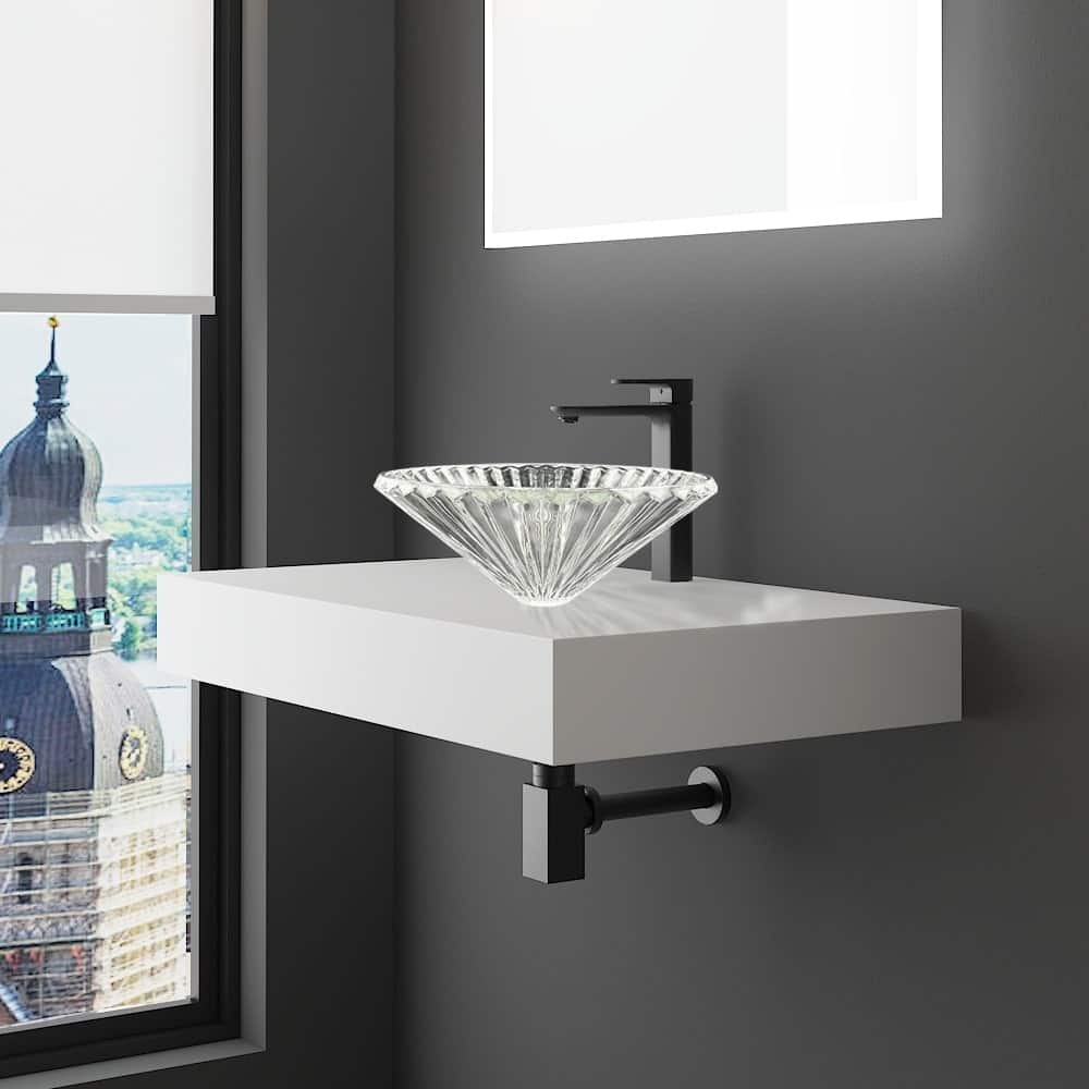 Decorative 20" Round Crystal Vessel Sinks With White Base