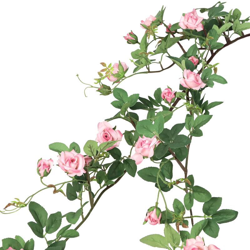 Pink Artificial Tea Rose Flower Stem Hanging Spray 48in - 48" L x 7" W x 5" DP