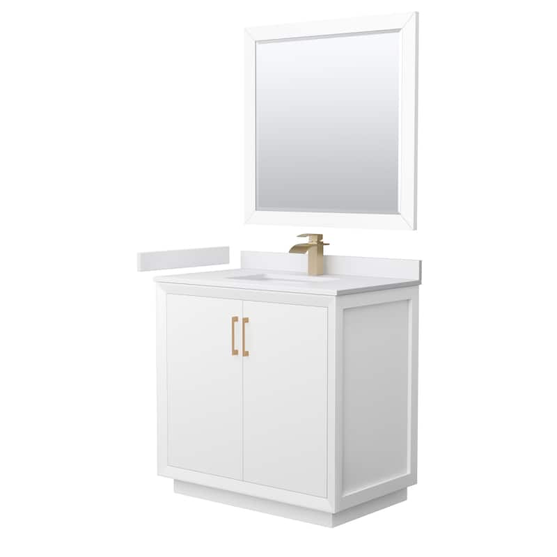 Wyndham Collection WCF414136S-VCA-UNSM34 Strada 36" Free Standing - White / White Cultured Marble Top / Satin Bronze