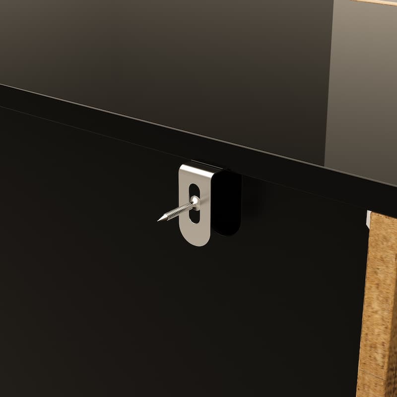 Bookshelves Sideboard Cabinet with Glass Doors and Rustic Wood Drawers 63" Credenza Storage Cabinet