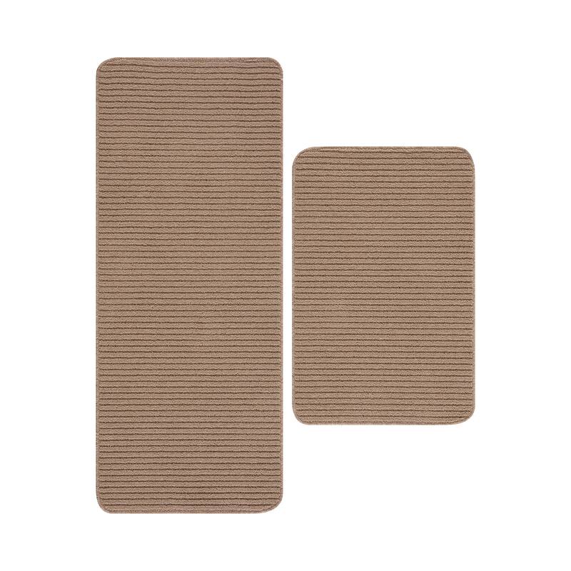 Beverly Rug Non Slip Washable Kitchen Rugs and Mats 2 Piece Set, 48"x20" + 30"x20"