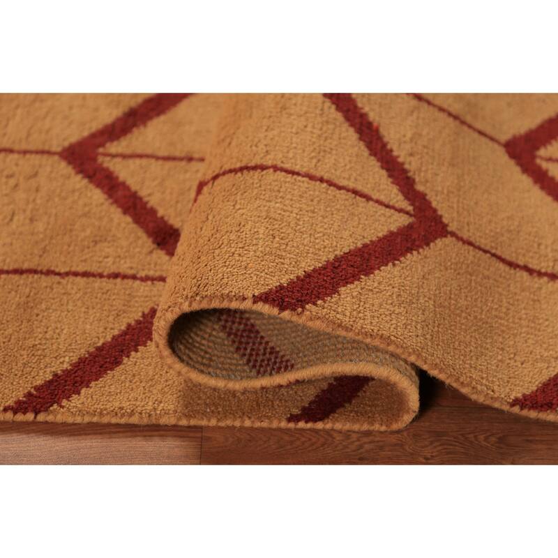 Hand Knotted Oriental 100% Wool Carpet Modern Geometric Oranges & Rust Moroccan Runner Rug - 9' 10'' X 2' 9''