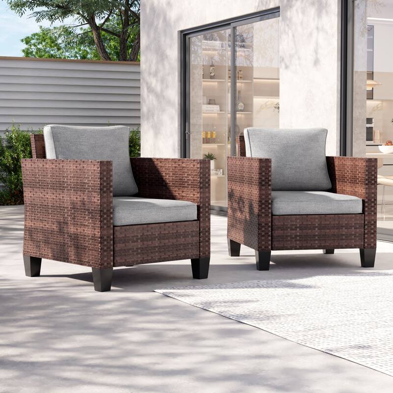 LIVOOSUN 2Pcs Outdoor Seating Sets Patio Brown Rattan Furniture Chair - Linen Grey