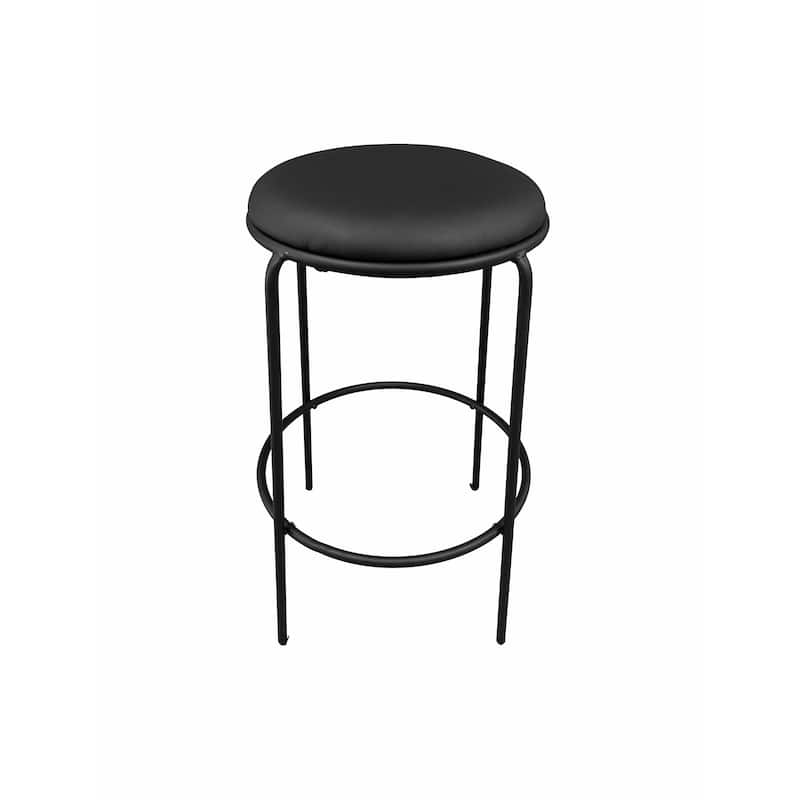 Neni 30 Inch Barstool Set of 2, Round Cushioned Seat, Black Faux Leather