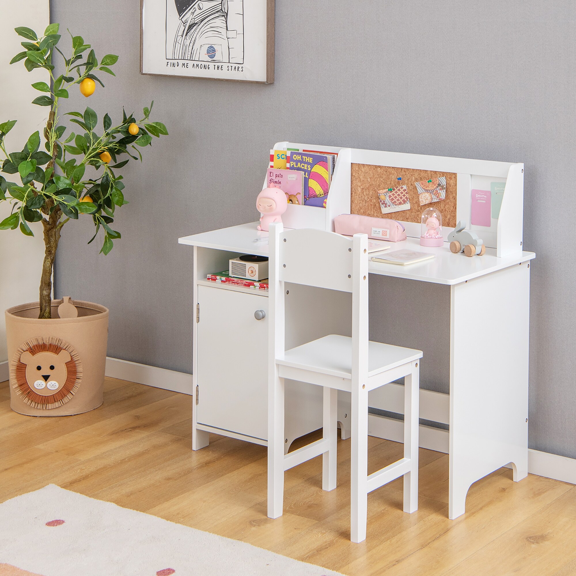 Costway Kids Desk and Chair Set Study Writing Workstation with