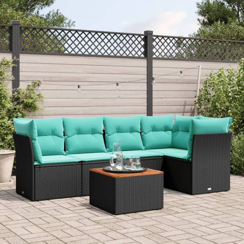 vidaXL 6 Piece Patio Sofa Set with Cushions Black Poly Rattan - 70.5x33.5x24.4