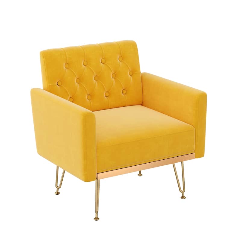 Velvet Armchair Single Sofa Chair with Metal Legs, Orange Yellow Reading Chair Side Chair Dining Chair Lobby Chair