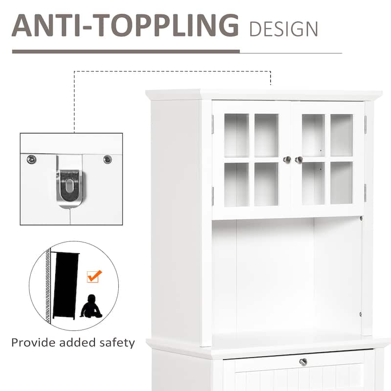 HOMCOM Kitchen Buffet Hutch Wooden Storage Cupboard with Framed Glass Door, Drawer and Microwave Space - 27"x15.75"x64.5"