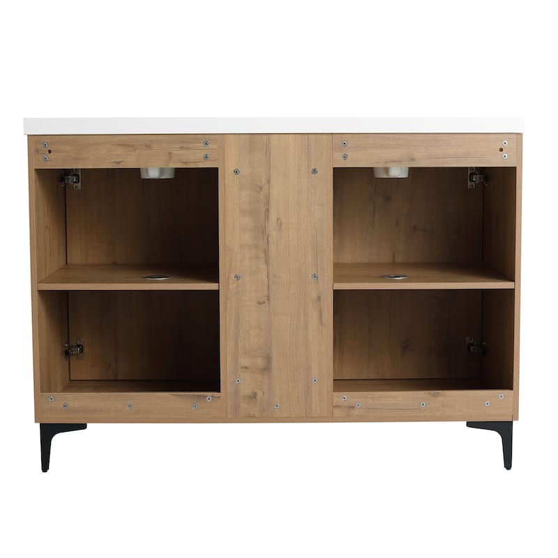48 Inch Plywood Freestanding Bathroom Vanity Set in Imitative Oak with Integrated Double Resin Sink