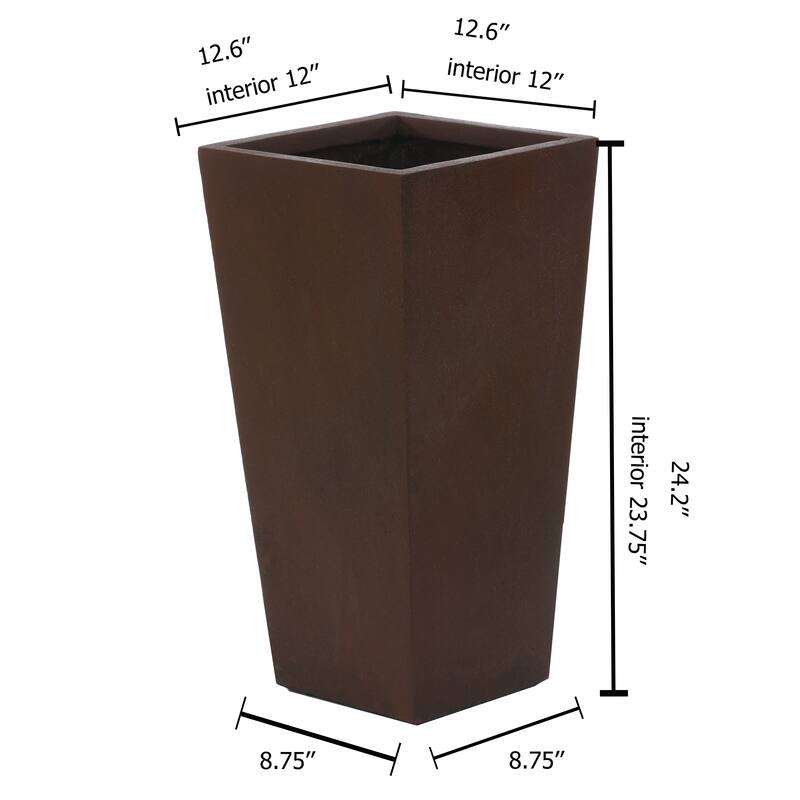 Rustic Brown MgO Tall Tapered Planter with Drainage Hole and Plug - 24.2" H