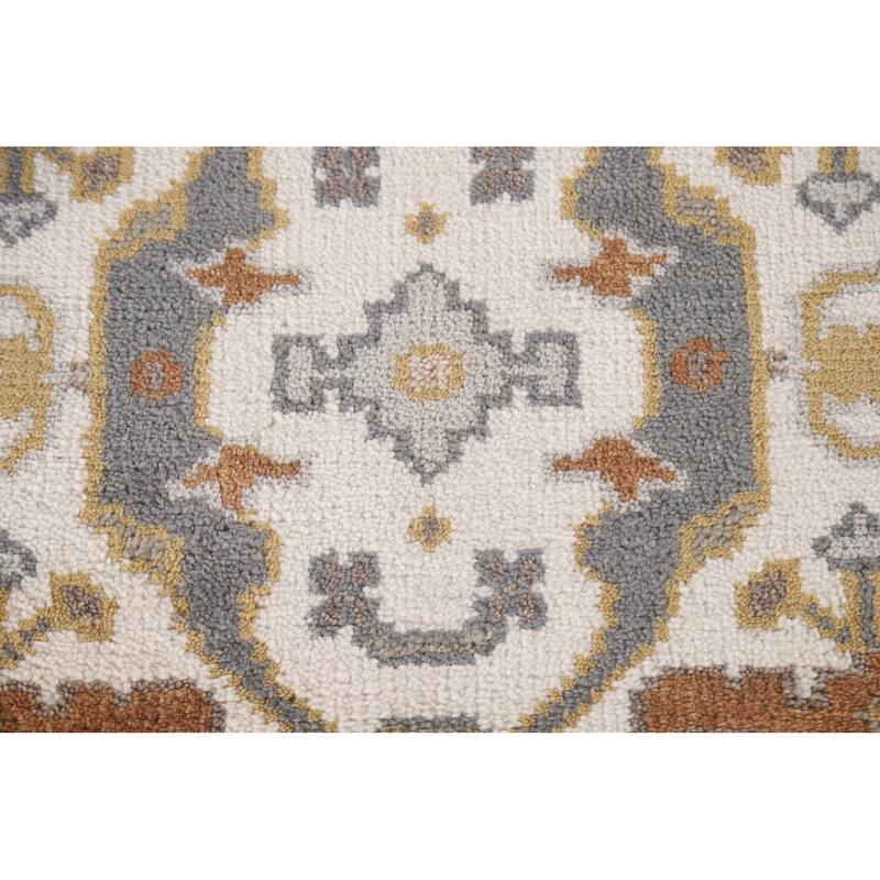 All-Over Ivory Oushak Indian Runner Rug Hand-knotted Wool Carpet - 2'6"x 10'2"