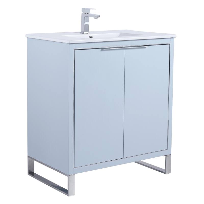 Fine Fixtures Opulence Collection Bathroom Vanity with White Ceramic Sink - 30 Inch - Pastel Blue - Chrome Hardware
