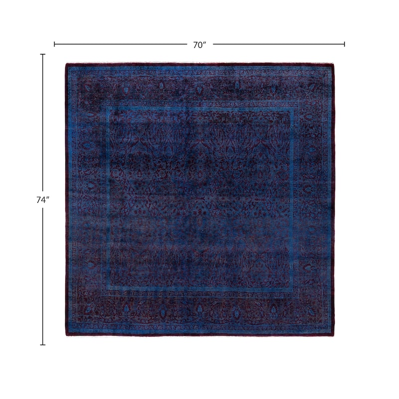 Overdyed One-of-a-Kind Hand-Knotted Square Area Rug - Blue - 5' 10" x 6' 2"