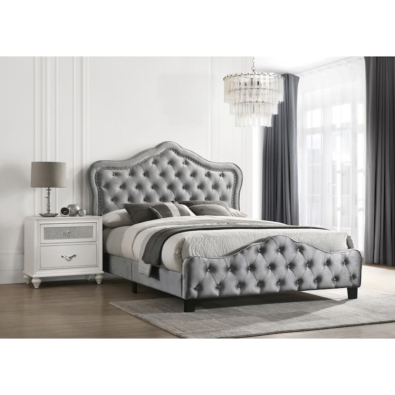 Georgiana Grey Upholstered Button Tufted Panel Bed - California King