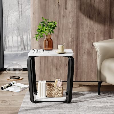 End Table Side Table with Storage Shelves, 2-Tier Table for Living Room Bedroom