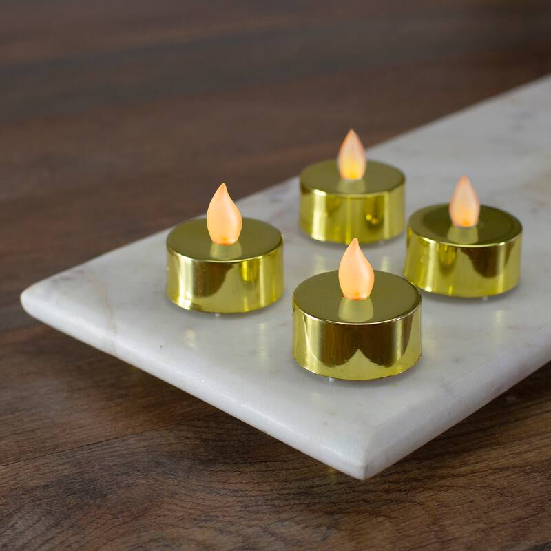 LED Lighted Flameless Flickering Tea Light Candles - Metallic Gold - Set of 4
