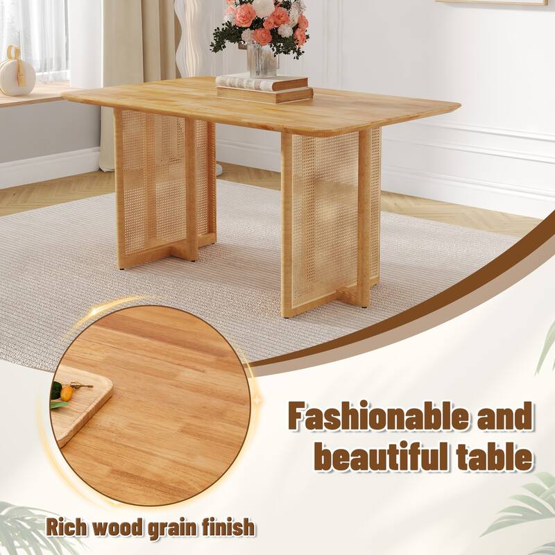Chinese Retro Country Style Solid Wood & Imitation Rattan Dining Table, Modern Simple Wooden Table