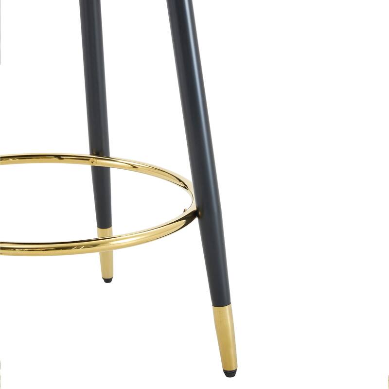 360° Swivel Bar Chair Set of 2, Modern Spliced Color Faux Leather Upholstered Bar Chair with Gold Metal Leg & Powder Coated Base