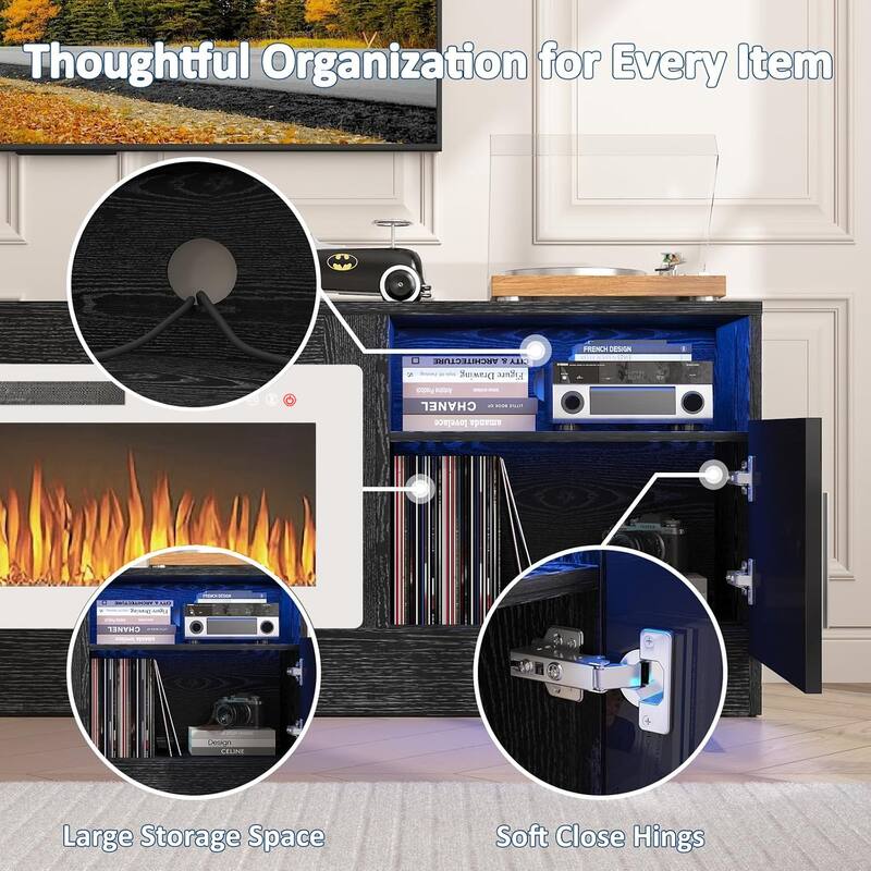 Bossin 80" Fireplace TV Stand with 36" Electric Fireplace, TV Stand for TVs Up to 90", 16 Colors LED Lights/Entertainment Center