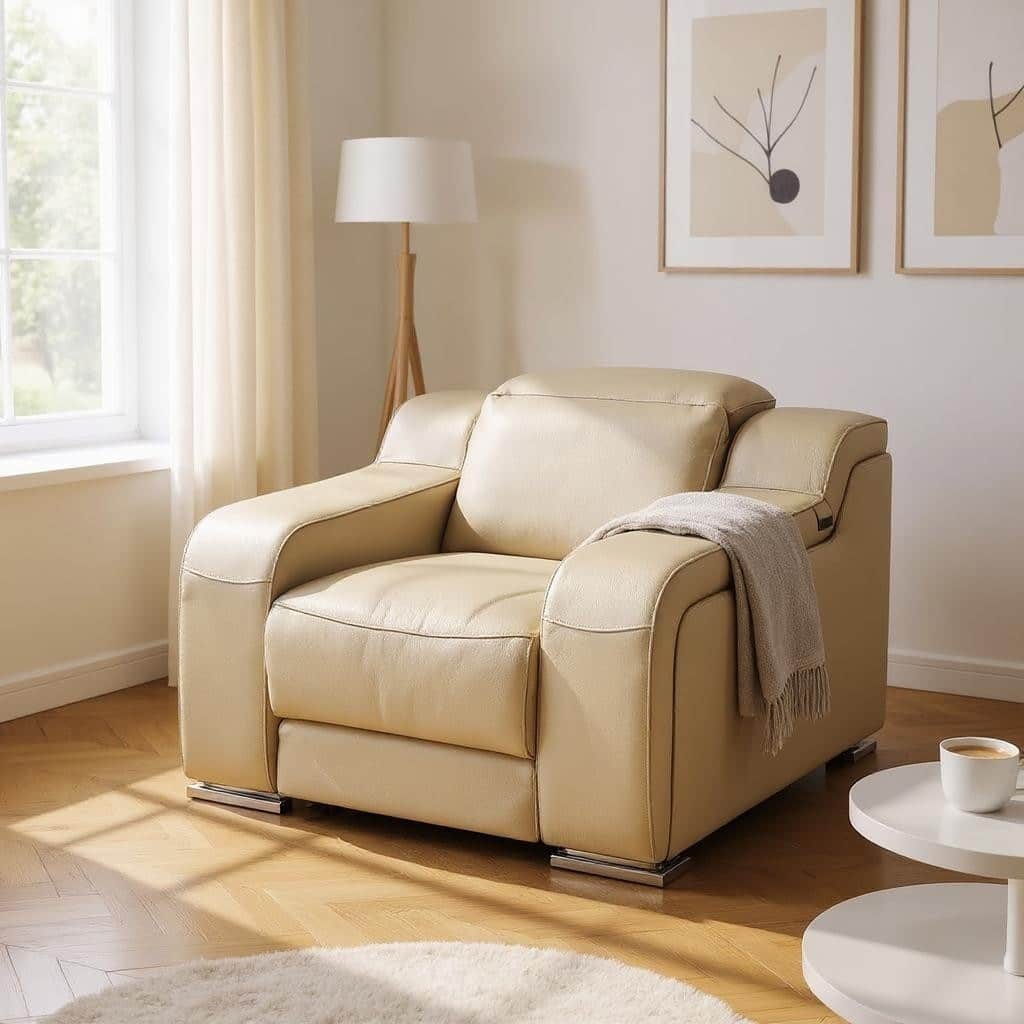 HomeRoots 41" Beige Italian Leather Wall Hugger Recliner With USB