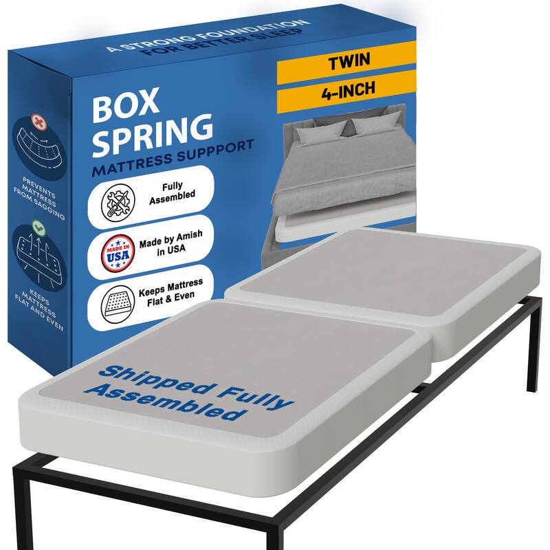 Onetan 8-Inch & 4-Inch Wooden Box Spring/Foundation Ideal for Mattress, No Assembly Needed, White. - Twin - Split Low Profile