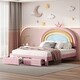 preview thumbnail 2 of 20, Full Size Velvet Platform Bed with Colorful Rainbow Headboard and 2 Storage Drawers, Upholstered Princess-Style Frame